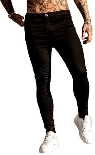 Osheoiso Vaqueros Rasgados de Hombre Skinny Denim Jeans Vintage Pantalone con Cremallera Moda Casuales Elasticos Agujero Pantalón Largo Vaqueros Ajustados H Negro L