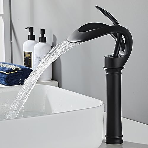 ZYCDP Wasserhahn Bad Schwarz Wasserfall Badarmatur Kaltes und Heißes Einhandmischer Waschbecken Wasserhahn Wasserfall, Hoch