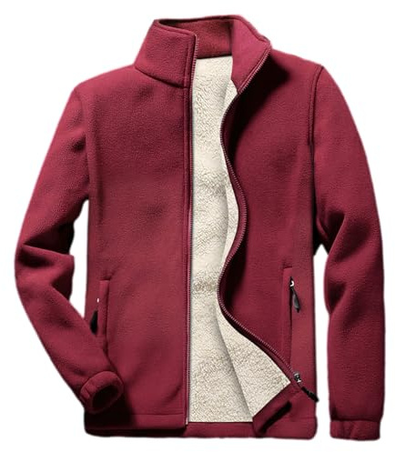 Jamron Hombre Tallas Grandes Invierno Cálida Chaquetas de Forro Polar con Cremallera Completa y Cuello Alto y Bolsillos Rojo L