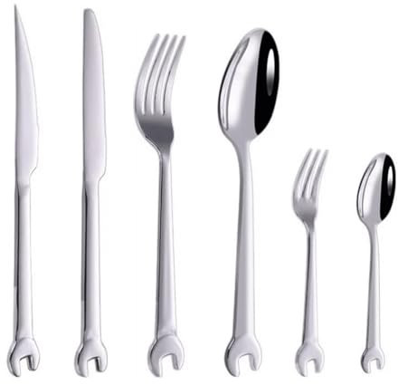 Rieort Besteck-Set, 6-teilig, Messer, Gabel, Löffel, kreatives Besteck-Set in Schraubenschlüsselform, Edelstahl, Abendessen, Gabeln, Elegantes Geschirr-Set