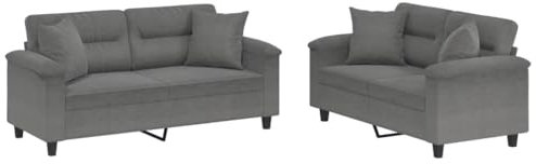 vidaXL Sofagarnitur 2-TLG., Sessel Couch mit Kissen, Sofa Wohnzimmersofa mit Armlehnen, Couchgarnitur Designsofa Sitzmöbel Polstermöbel, Dunkelgrau Mikrofasergewebe