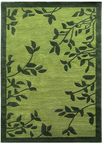 Grün Teppich 100% Wolle 120X180 cm Handarbeit Blatt Designer Orientteppich WT4