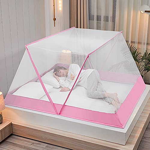 Moskitonetz Bett, tragbar, faltbar, Doppeltür, Bett, Zeltnetze, großer Anti-Moskitonetz, Camping-Vorhang für Erwachsene, Bettboden, Camping, Reisen, einfaches Set, Pink, 190 x 135 x 80 cm