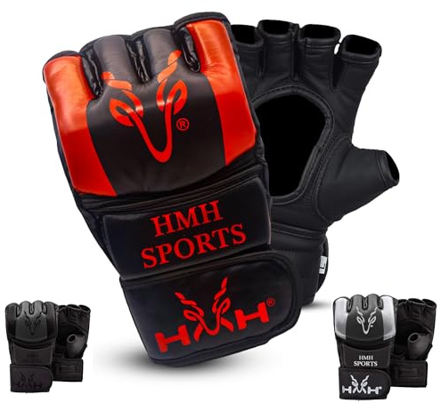 HMH Sports Guantes de artes marciales mixtas para artes marciales, palma abierta Maya Hide ConvEX, guantes de combate de cuero para lucha en jaula, kickboxing, saco de boxeo, muay thai y entrenamiento