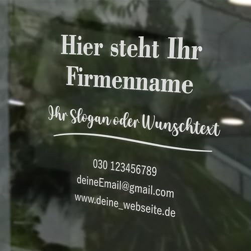 INDIGOS UG - Aufkleber selbst gestalten - Schaufensteraufkleber personalisiert - Wunschtext unterstrichen - 80 cm - Fensterfolie blickdicht - Firma, Einzelhandel, Büro - Schaufensterbeschriftung