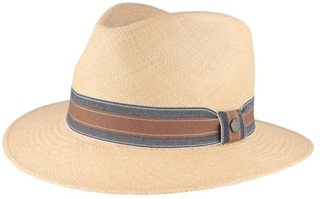 Bred original Panamahatt stråhatt av Ecuador läderband handflätad hatt UV-skydd brottskydd solhatt, Natur - kameljeans, 61-62