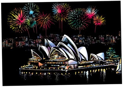 CIYODO Kratzzeichnung Für Erwachsene Handgemacht Diy-basteln Kratzmalerei Dekompressionswerkzeug Mit Kratzstift Grauen Linien Freikratzen Sydney Opera House Muster