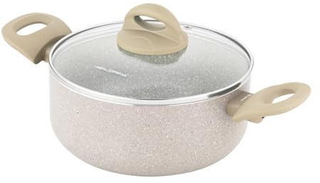 FLORINA Aluminiumtopf ISLA 2,4L I 20 cm I Aluminium Kochtopf mit Antihaftbeschichtung | Schnelles und gleichmäßiges Erhitzen | Soft-Touch-Griffe | Ästhetisches Design, Beige