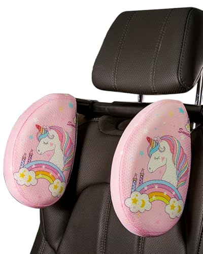 mymai Verstellbare Auto-Nackenstütze für Kinder und Erwachsene - kopfstütze Auto Kinder mit Memory-Schaum für Reisen, 360° drehbare Kopfstütze für Auto schlafen, Ergonomisches Reisekissen(Rosa)