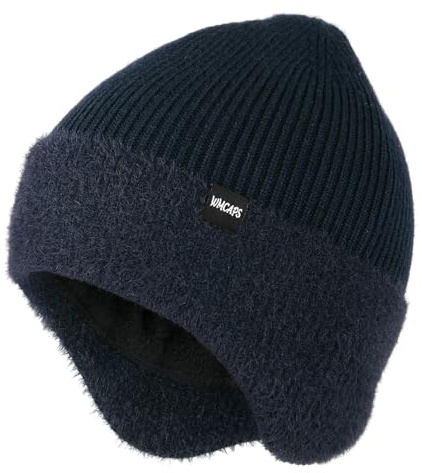 Wmcaps Bonnet d'hiver avec doublure en polaire chaude et rabats d'oreille pour homme et femme - Bonnet chaud en tricot thermique pour l'extérieur - Confortable - Doux et extensible - Cadeau pour homme