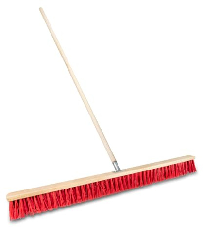 Balai de rue avec manche en bois pour l'extérieur, balai de jardin, balai industriel, balai robuste pour l'extérieur avec poils stables pour la cour, le jardin et les allées (100 cm avec manche en