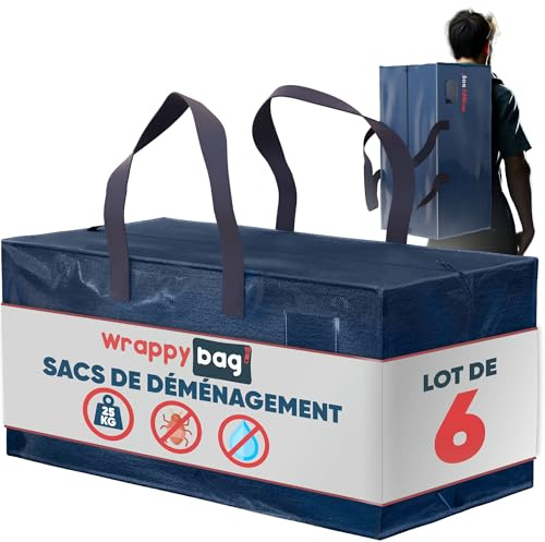 Wrappybag Borse Trasloco Resistenti XXL in Set da 6 - Ideali come Sacchi per Trasloco e Borse Salvaspazio - Idrorepellenti e con Maniglie Rinforzate - Per Vestiti e Biancheria - 76x36x38 cmpè
