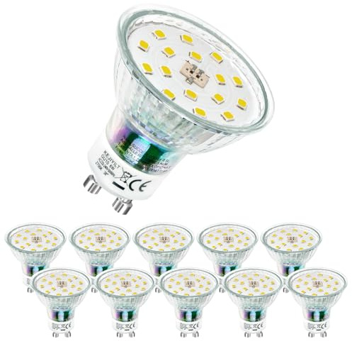 KEJIYILT Lampadina LED 6W Equivalente 65W, Lampadina GU10 LED 650lm, Non dimmerabile, Angolo di luce 120° 10 Pezzi (Bianco Freddo 6000K)