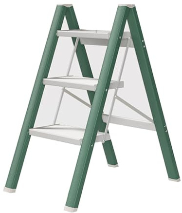 Taburete plegable de aluminio de 3 escalones para el hogar, cocina, multifuncional, banco pequeño, escaleras de andamio para interiores (verde)