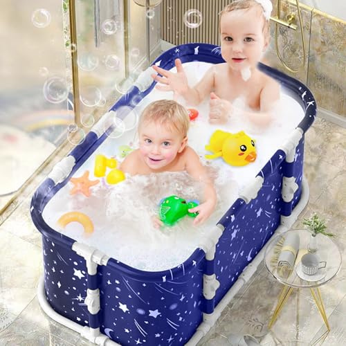 gihusrzx Bärbart hopfällbart badkar, vuxna barn familj spa badkar, hopfällbart badkar, varmt bad isbad återhämtningsbadkar, 1 set, blå, 100 % plast, fristående