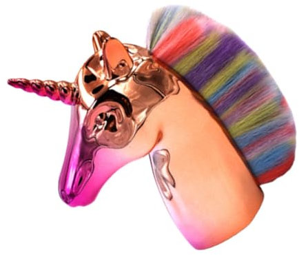 FRCOLOR Einhorngestalteter Make up Pinsel Puder Foundation Pinsel Goldfarbener Kunststoffgriff Bunte Borsten Kosmetikpinsel Für Frauen Alltag Und Professionelles Make up Mit Tragetasche