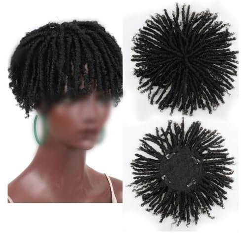 birene Echthaarperücke Dreadlock Haar Topper Perücke mit Clips synthetische geflochtene halbe Perücken Kurze Spiralgeflecht Haarteile Afro lockiges Toupet for Frauen 6 Zoll Perücken für Frauen