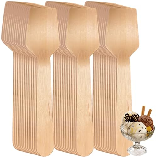 300 Stück Holzlöffel, Holz-Dessertlöffel, 9.5 cm Eislöffel Holz, Holzbesteck, Umweltfreundlicher Holzlöffel, Mini Naturbesteck aus Naturholz, Biologisch Abbaubare Dessertlöffel