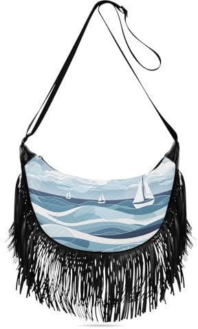 GAIREG Geldbörse mit Fransen Handtasche mit Quaste Boho Crossbody Tasche Western Leder Geldbörse, Ozeanlandschaftsansicht