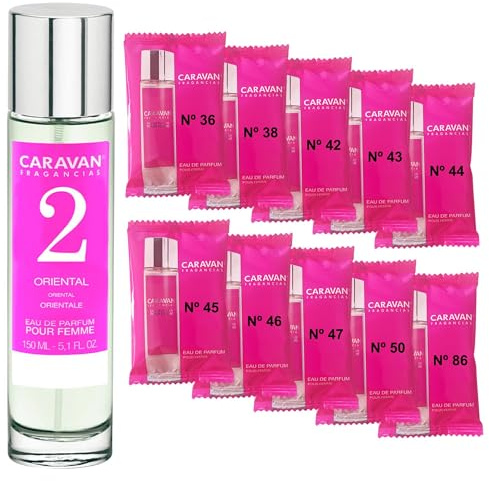 CARAVAN FRAGANCIAS Damenparfüm Nr. 2, 150 ml + Set mit 10 Flaschen mit verschiedenen Damenduften von Caravan, um neue Düfte zu entdecken