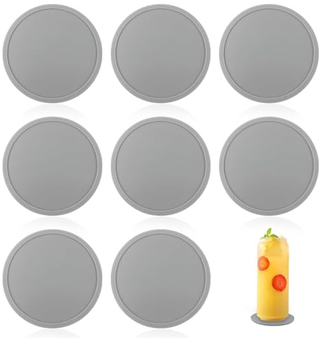10 cm Untersetzer Gläser - 8 Stück Glasuntersetzer aus Premium Silikon, Tassenuntersetzer für Getränke, Bar, Küche, rutschfest und langlebig Runde Glasuntersetzer (Grau)