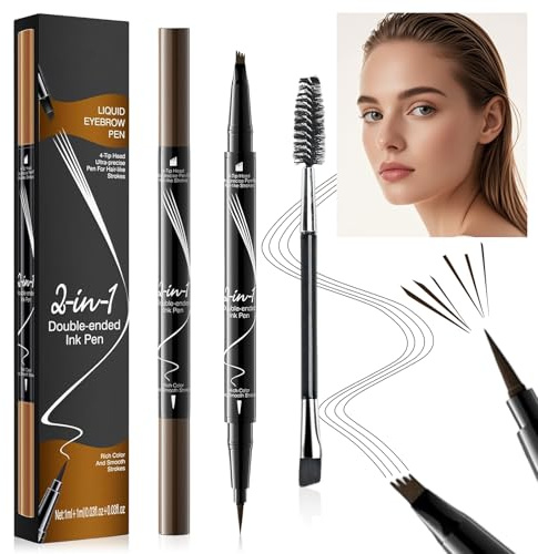 2-in-1 Augenbrauenstift Wasserfest – Dual-Ended Eyebrow Pencil mit 4-Zinken-Micro-Gabelspitzen-Applikator Pinselspitze Erzeugt Natürliche Augenbrauen – Wischfester Augenbrauenstift (Dunkelbraun)