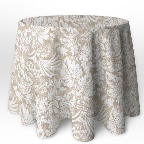 LaFábricadelasTelas - Falda o Ropa de Mesa Camilla Redonda Flores y Hojas Color Natural Primavera Verano Loneta Estampada algodón, Faldón Faldilla enagüilla (Beige, 80 cm diámetro)