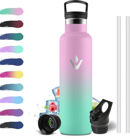 Trinkflasche 750ml, Thermosflasche mit Strohhalm, Auslaufsicher Isolierflasche, BPA-Frei, Kohlensäure Geeignet, Vakuum Thermosflasche, Wassflasche für Sport, Erwachsener, Kinder, Schule, Sprudel
