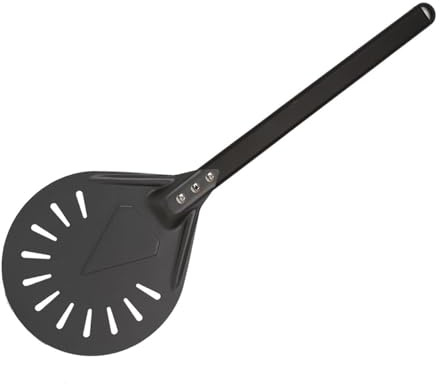 Pala girevole per pizza, con testa rotonda perforata, accessori per forno per pizza, pala in alluminio, paletta per pizza, paletta per pane piana, spinner con manico in metallo ad alta resistenza per