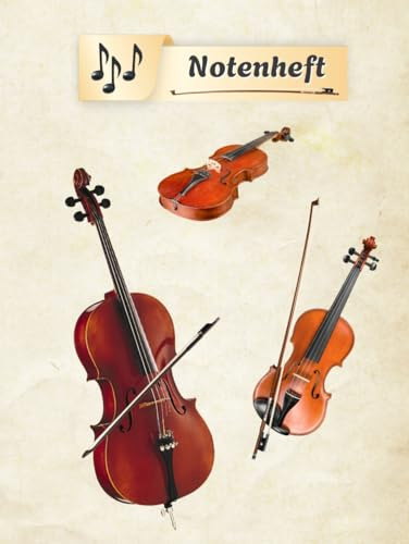 Notenheft Geige Notenbuch Cello Violine Musikunterricht Bratsche Notenlinienheft Große Lineatur Geigenunterricht Anfänger Violoncello Kontrabass ... da Gamba Notensysteme Musiker Rebec 01A09