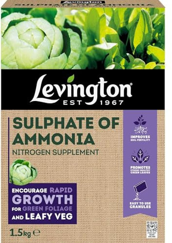 Levington Sulphate of Ammonia Fertiliser 1.5kg – High Nitrogen Feed (21-0-0) for Leafy Veg, Shrubs & Trees – Promotes Strong Green Growth – Fast-Acting Plant Food for Garden Use
