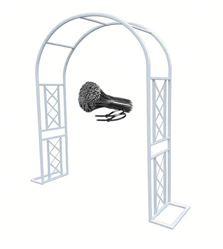 Arche De Jardin En Métal Avec Bac, Rosiers Treillis Pour Plantes Grimpantes Et Fleurs, Décoration Extérieur, 140 180 200 220 240 260 280 300 340 cm Arceau Mariage Antirouille(Blanc,W260x H250cm)