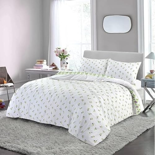 Bella Nights Rosebud Flannelette Duvet Cover Set – 100% Brushed Cotton Floral Thermal Flannel Bedding Set Soft & Warm Cozy Quilt Cover With Pillowcases (Lilac, Double)