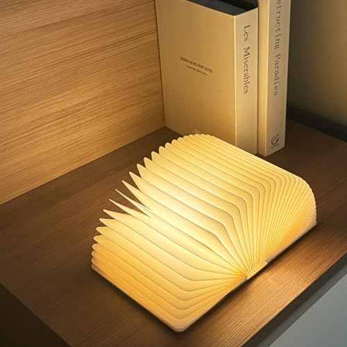 Ohsooons Wooden Book Light, 3 Colors Folding Book Lamp White/Yellow/Warm Yellow Light Colors LED Book Light for Home Decor Birthday Gift- Walnut- Small