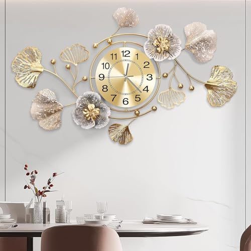 Blissio Wanddeko Metall, Deko Wohnzimmer, Retro Ginkgo Leaf Design Wanddeko, 3D Wandbild, Geschenkboxverpackung für Schlafzimmer,Flur,die Heimdekoration (82cm)