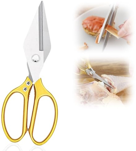 Küchenschere, Edelstahl Haushaltsschere Geflügelschere, Allzweckschere für Fleisch, Huhn, Knochen, Geflügel, Gemüse (Gold)