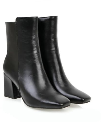 Botines de Tobillo para Mujer de Punta Cuadrada Botines Cortos con Cremallera Lateral para un Vestir Elegante en otoño e Invierno,Negro,37 EU