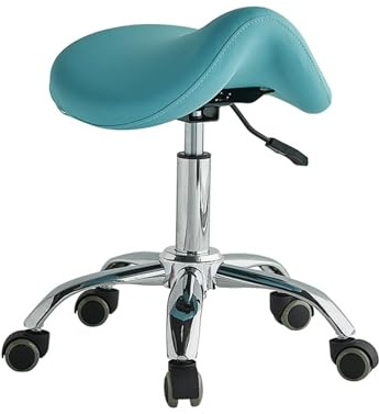 FXLUHAY Sgabello da sella, sedia da sella resistente, con ruote, altezza regolabile e capacità di carico di 165 libbre for casa, ufficio, salone, negozio(Blue)