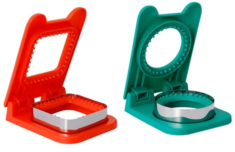 2 cortadores de sándwiches sin corteza, cortador de sándwich y herramientas selladoras de tostadas, moldes circulares de forma cuadrada para desayuno de niños (rojo, verde)