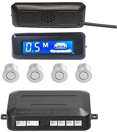 Système De Radar De Recul Radar Recul Arrière Voiture Capteur Stationnement Parktronic LCD Avertisseur Sonore avec 4(Argent)