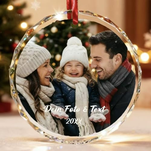Bemaystar Personalisiert Weihnachtskugeln mit Foto - Kristall für Baumschmuck Weihnachten, Foto Weihnachtsdekoration für Familie: Mutter, Vater, Kinder als Personalisierte