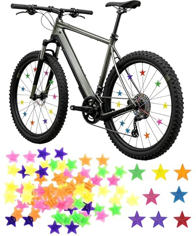 Yotlein Speichenreflektoren Fahrrad Kinder 36 Stück, Sternmuster, Leuchtende Farben, Reflektierende Speichenklicker, Fahrradspeichen Dekorationen für Mädchen und Jungen Speiche Perlen