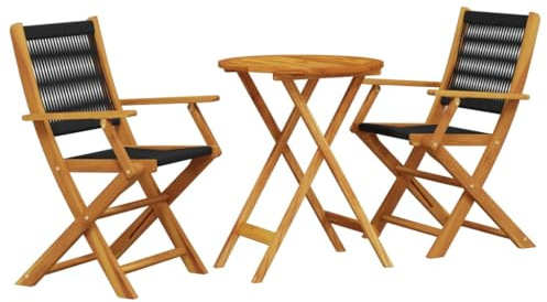 pokgdf Platzsparendes Gartenmöbel-Set zum Zusammenklappen 3-TLG. Bistro-Set aus Wetterbeständigem Holz mit Klappstühlen und Tisch für den Außenbereich