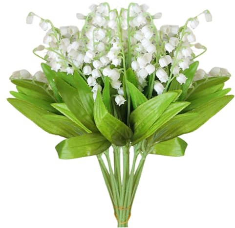 Faroby 12 Uds. De Lirio del Valle Artificial, Flores Blancas de imitación de 14 Pulgadas, Ramo de orquídeas de Campana para Boda, hogar, Boda, Fiesta, jardín