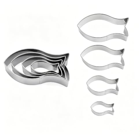 4 Stück Fisch Ausstechformen Keksausstecher Fischformen Plätzchen Ausstecher Für Christen Taufdekoration Edelstahl Plätzchenformen Für Tortendeko Kommunion Taufe Halloween Oster DIY Cookie Cutter