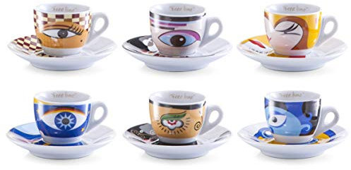 Zeller 26510 Set Tazzine da caffè Magic Eyes, Porcellana, Multicolore, 0.1x6x4.7 cm, 12 unità