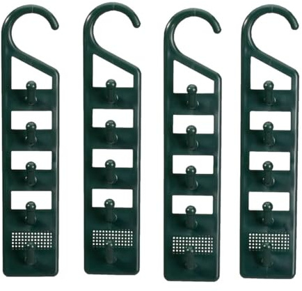 Space Saving Closet Hanger Holders – Set of 4 Durable Green Plastic Organizers with 5 Vertical Hooks Each – Maximize Wardrobe Space for Clothes, Belts, Scarves & Accessories by Miles Kimball
