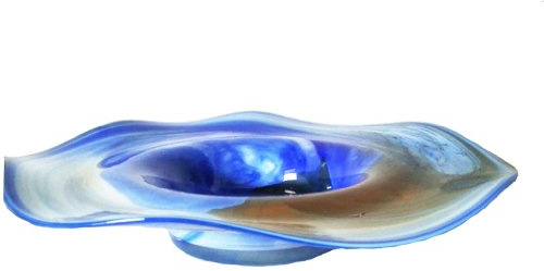 Oberstdorfer Glashütte Bowl large colored glass shell blue beige white crested Plate table decoration Diameter approx 40 cm