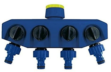 TATAY Distribuidor Riego Top Line 3/4 Pulgadas Conector Universal Regulador | Distribuidor Riego | Fácil Instalación | Diseño Universal | 4 Vías | Para Grifos de 1/2 Pulgadas | Protección Solar, Azul