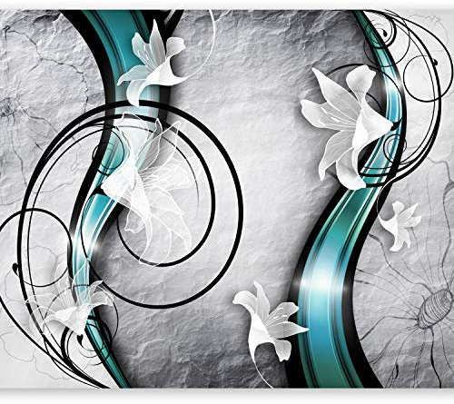 murando - Vlies Fototapete Blumen Lilien 150x105cm Foto tapete Wohnzimmer Vliestapete XXL Wandtapete Motivtapeten 3d Effekt Wand Dekoration - Betonoptik Abstrakt Ornament türkis grau a-A-0037-a-d